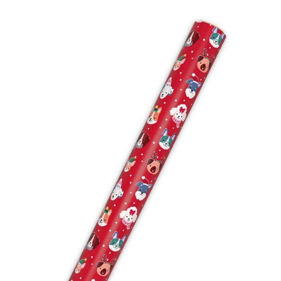 Hallmark Wrapping Paper Christmas Playful Pups Red 35 sq ft Roll Holiday Gift - Picture 5 of 6